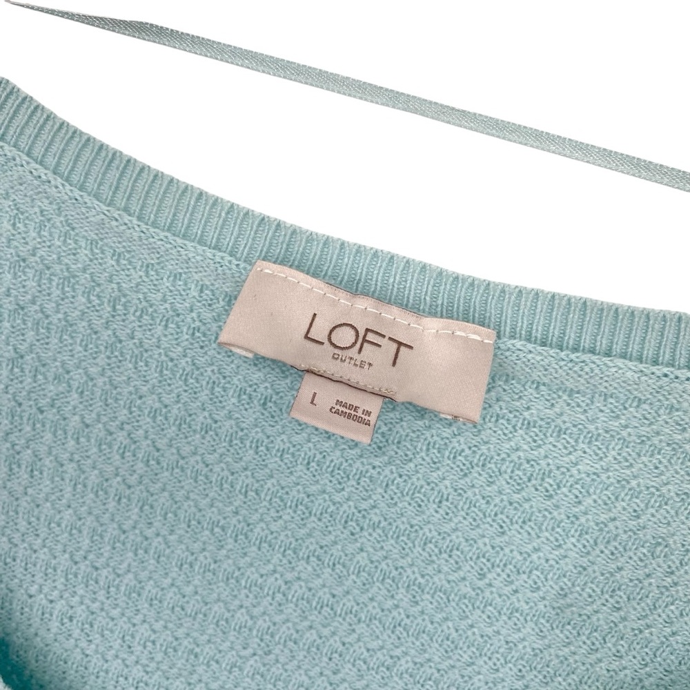 Loft Blue Green Knit V-Neck Lightweight Cotton Sweater - Picture 4 of 8